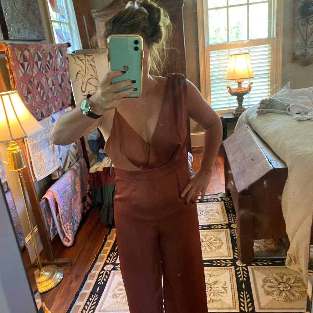 Lulu’s Satin Pink Look of Luce Rusty Rose Jumpsuit - Picture 9 of 11